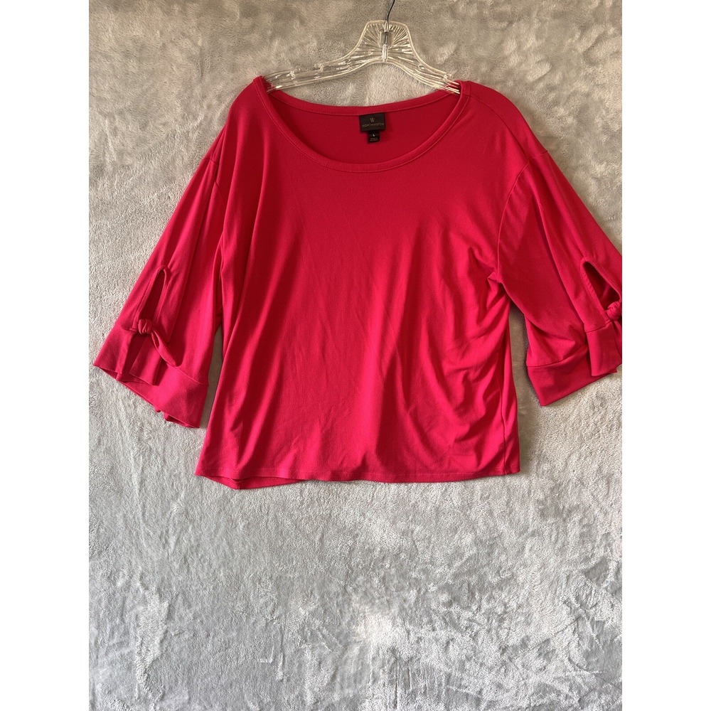 Worthington Womens Pink Blouse‎ With Tie Sleeves Size L